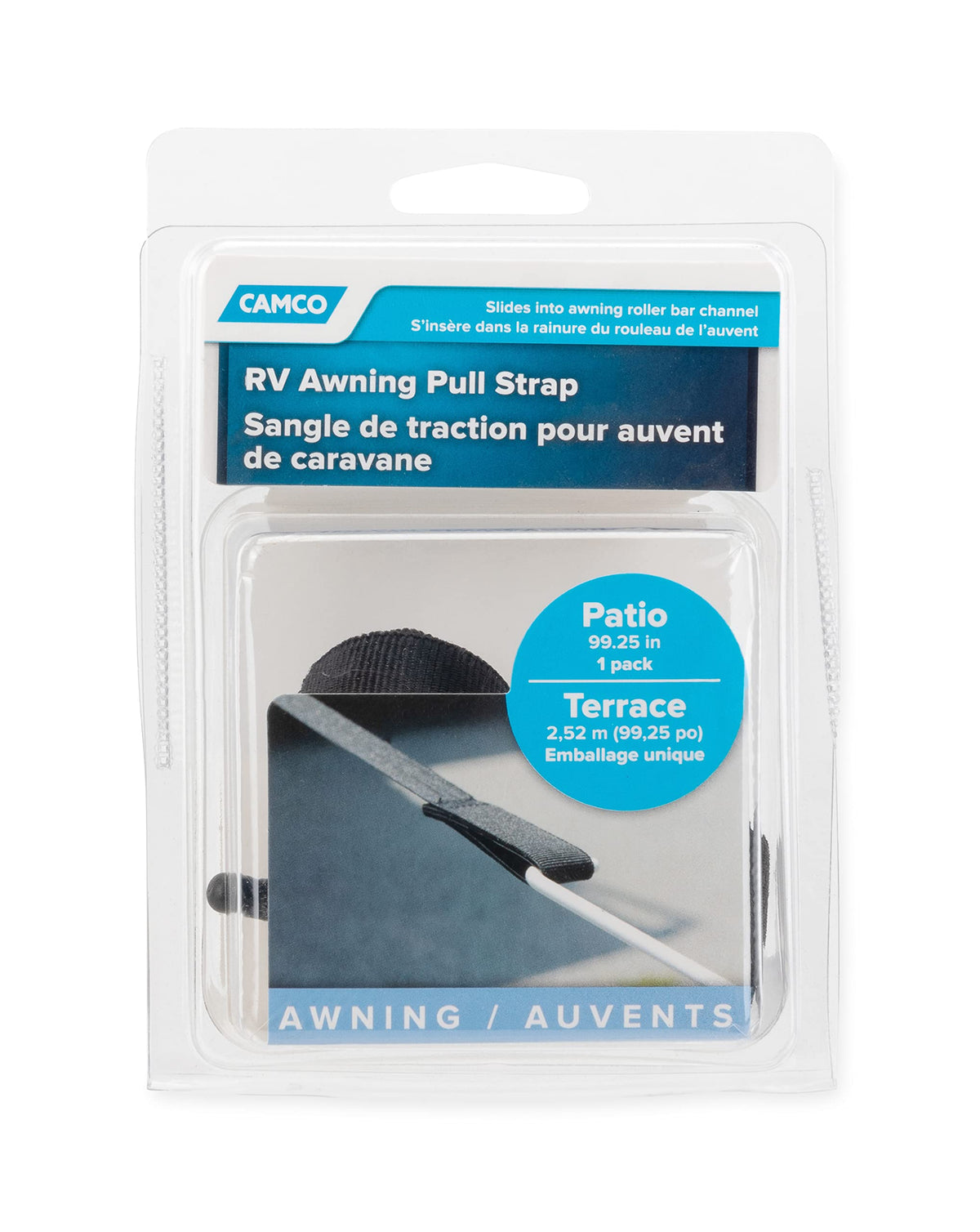 CAMCO 42505 Camco RV Awning Replacement Pull Strap | Convenient Way to Roll Awning Out or Retract Awning | Measures 99-1/4-inches (L) x 1-inch (W) | Black (42505)
