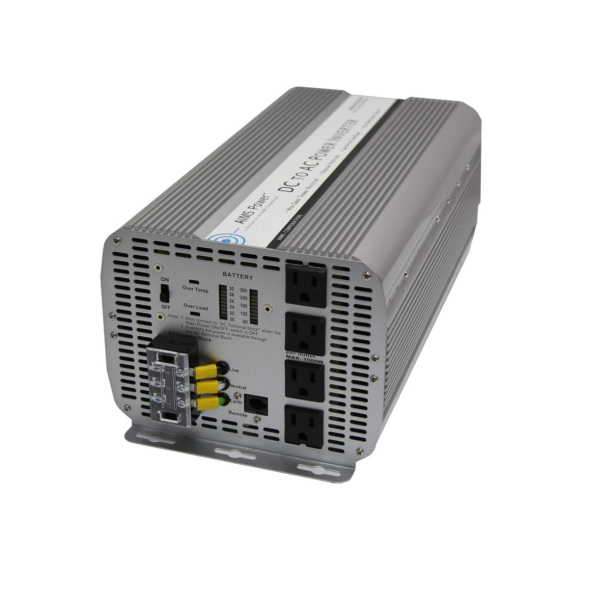 AIMS POWER PWRINV500012W AIMS 5000W 12V Modified Sine Inverter 120V GFCI Terminal Block