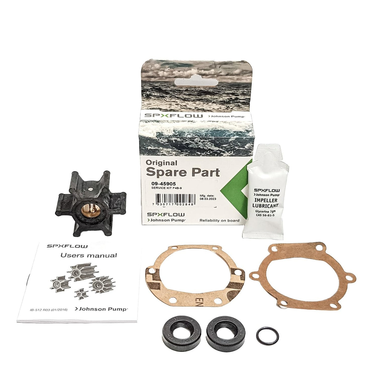 JOHNSON PUMP 09-45905 Johnson Pump 09-45905 Service Kit – Fits F4B-9 Pumps (10-35098, 10-24751, 10-35087) – Includes Impeller 09-1026B-1 & Seals