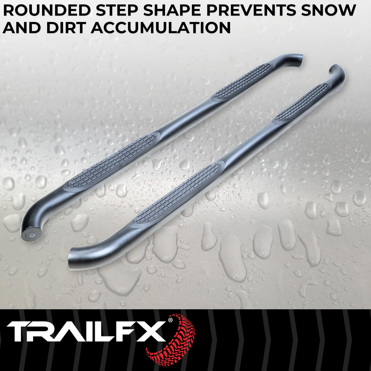 TRAILFX A0069T TrailFX Nerf Bar A0069T, 3 Inch Round Bent, Black Powder Coated, with Step Pads, W/O End Caps, Rocker Panel Mount, Fits 2025 Toyota 4Runner (Will Not Fit Models with Lower Rocker Panel Extensions)