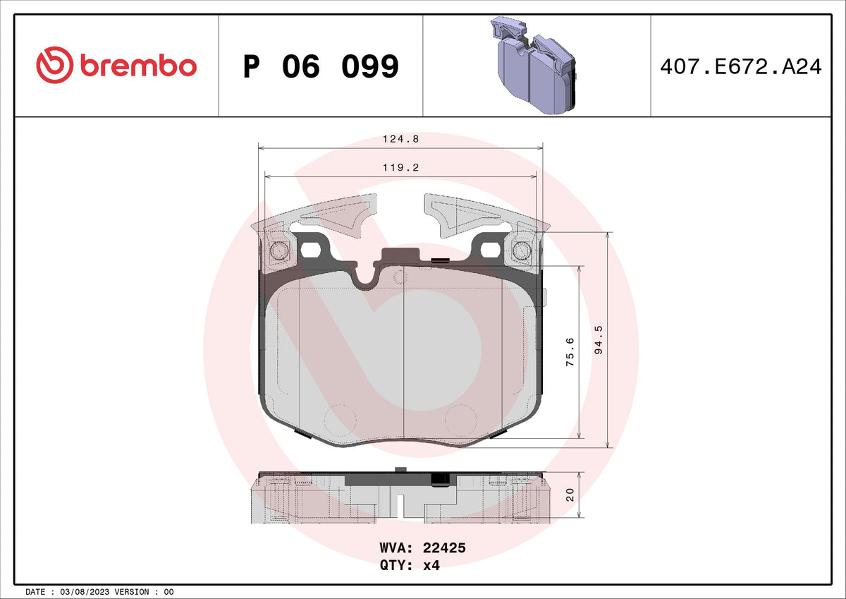 BREMBO P06099 Brembo P06099 Low-Met Front Disc Brake Pad Set BMW OE# 34116888458