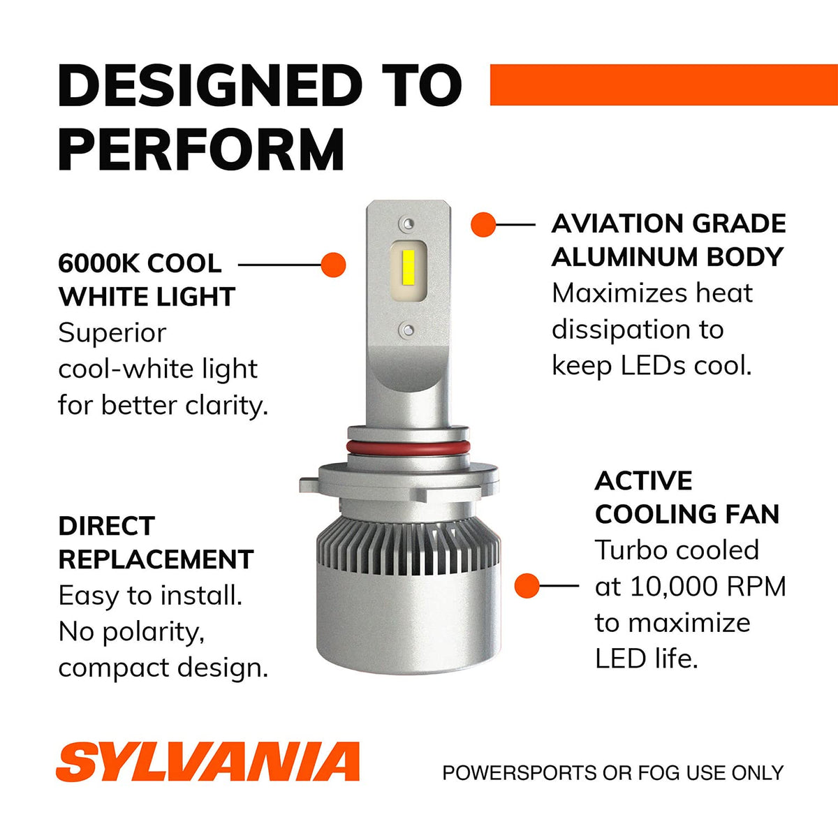 SYLVANIA 9005SL.BX2 Sylvania 9005 LED Powersport Headlight Bulbs for Off-Road Use or Fog Lights - 2 Pack