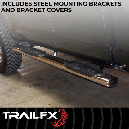 TRAILFX A8255S TrailFX Nerf Bars Fits Chevrolet Silverado 1500 Crew Cab 2019-2025 Stainless Steel 6 Inch Oval Straight Polished with Step Pads Rocker Panel Mount Running Boards TrailFX A8255S