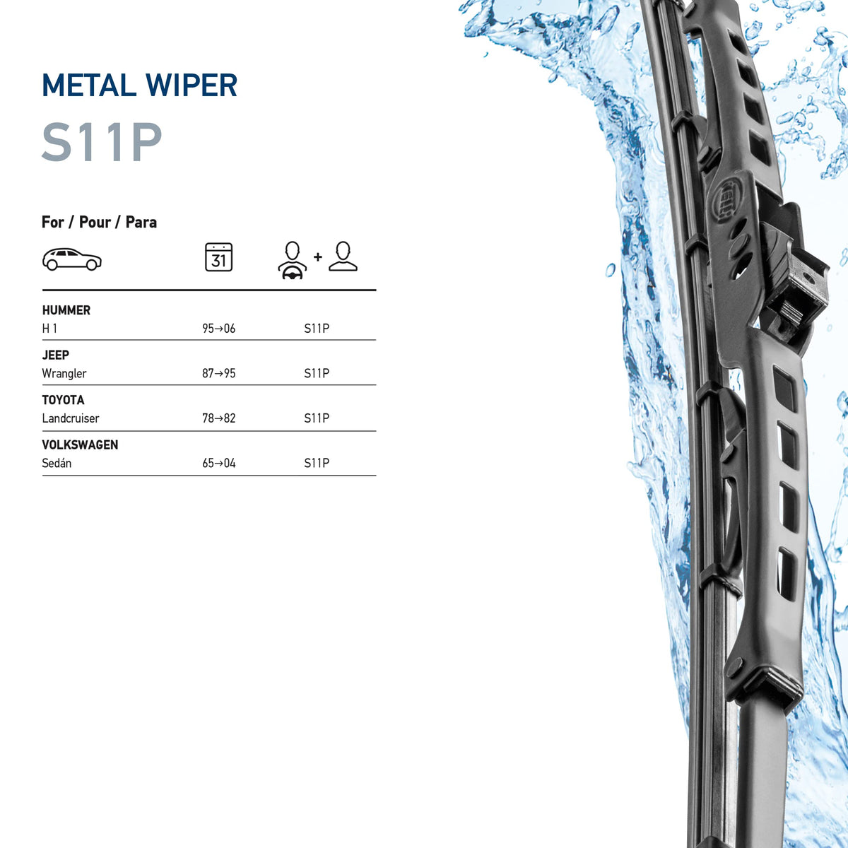 HELLA 858083111 Hella OE Quality 11 Inch All Seasons Streak-Free Rubber Standard Wiper Blade (2 Blades) fit select Hummer Jeep Toyota Volkswagen / 9XW398114011