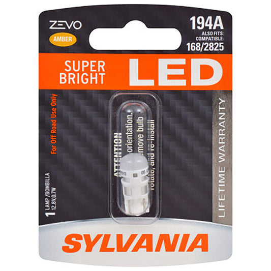 SYLVANIA 194ALED.BP SYLVANIA - 194 T10 W5W ZEVO LED Amber Bulb - Bright LED Bulb, Ideal for Interior Lighting (Contains 1 Bulb)