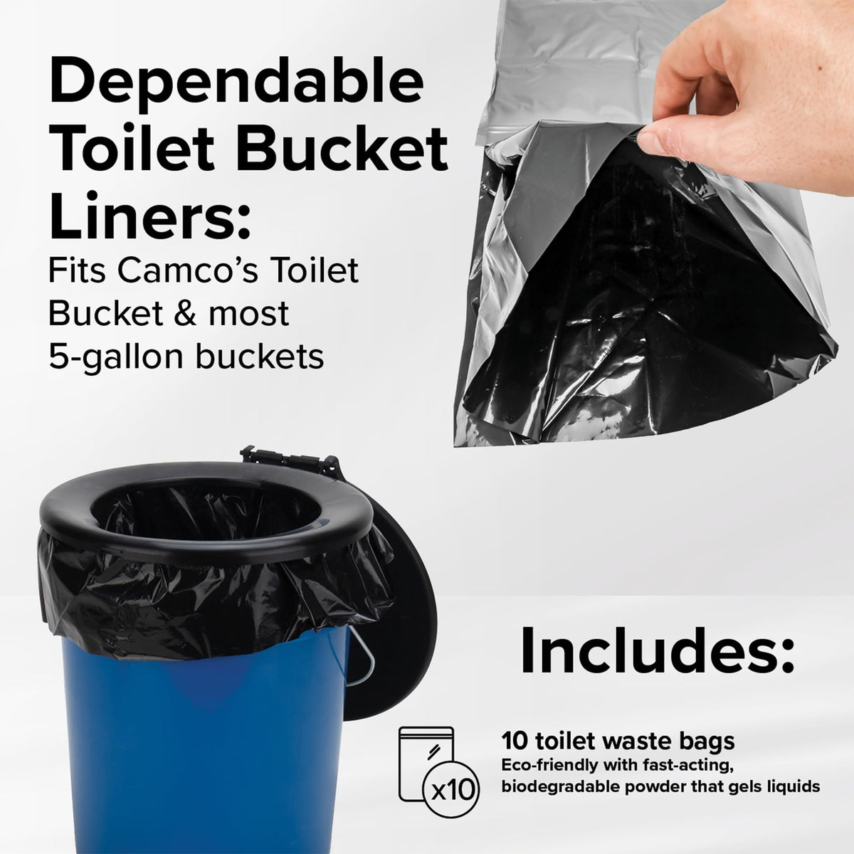 CAMCO 41548 Camco Toilet Waste Bags - Features a Biodegradable Powder & Leak Proof Double Bag Design - Great for Camping, RVing, Hiking, or Boating - 10-Pack (41548)