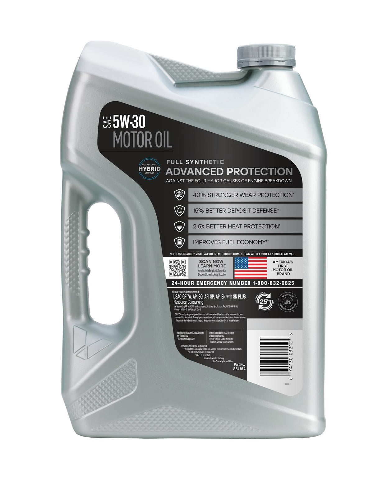 VALVOLINE 881164 Valvoline Advanced Full Synthetic SAE 5W-30 Motor Oil 5 QT