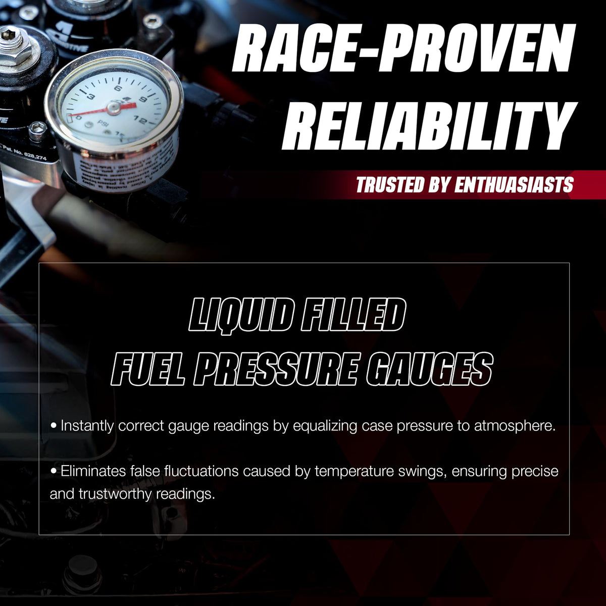 AEROMOTIVE 15632 Aeromotive Fuel Pressure Gauge 0-15 PSI - Liquid Filled Inline Fuel - 15632