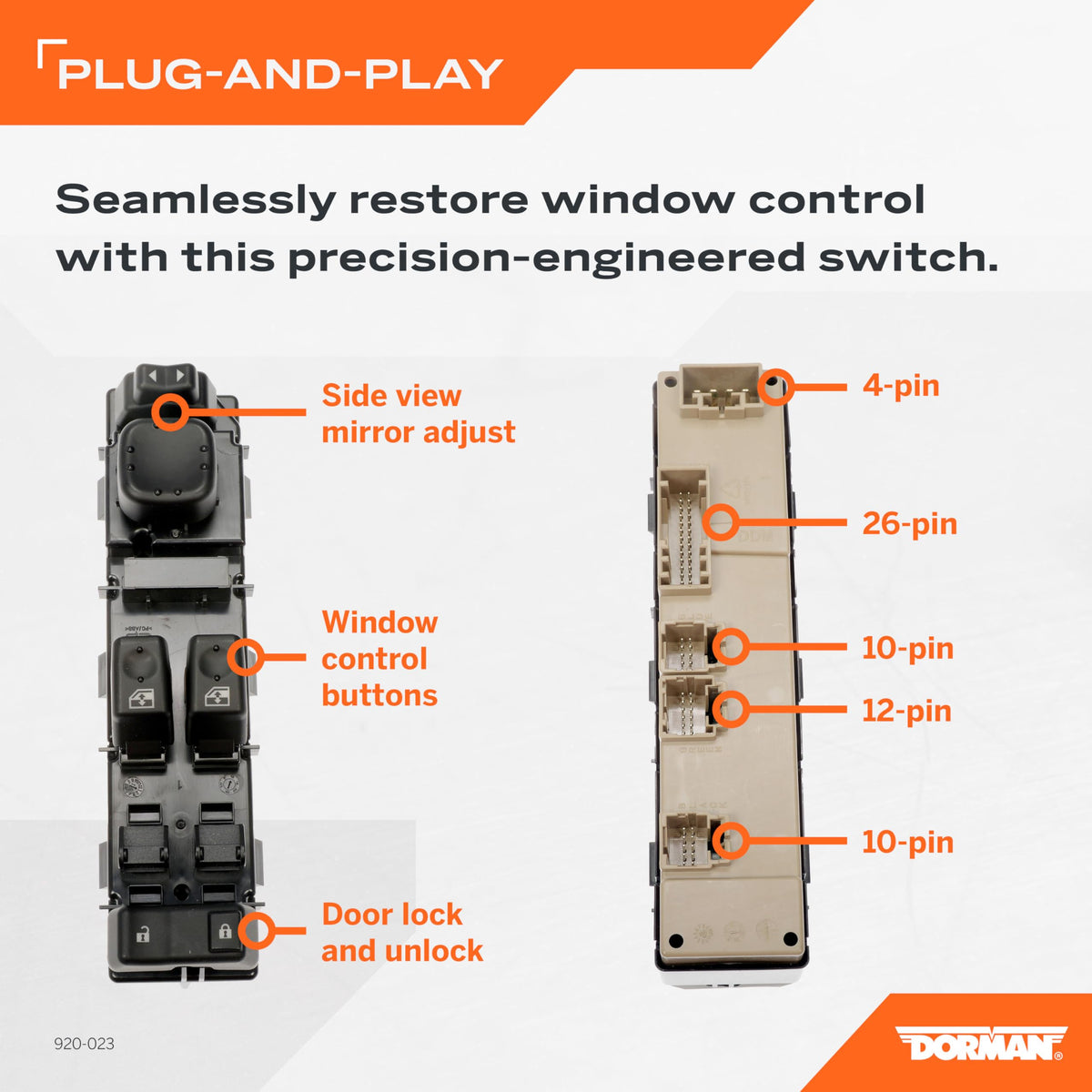 DORMAN 920-023 Dorman 920-023 Front Driver Side Master Window Switch Assembly - 5 Button Compatible with Select Chevrolet/GMC Models