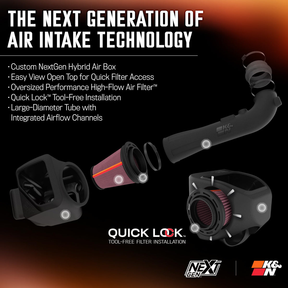 K&N FILTER 50-3082 K&N NextGen Cold Air Intake System: High-Flow Cotton Filter: Compatible with 2014-2020 CADILLAC/CHEVRLOET/GMC Escalade; Silverado 1500; Suburban; Tahoe; Sierra 1500; Yukon; Yukon XL; 50-3082