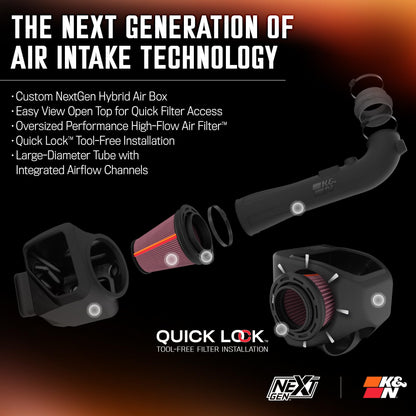 K&N FILTER 50-3082 K&N NextGen Cold Air Intake System: High-Flow Cotton Filter: Compatible with 2014-2020 CADILLAC/CHEVRLOET/GMC Escalade; Silverado 1500; Suburban; Tahoe; Sierra 1500; Yukon; Yukon XL; 50-3082