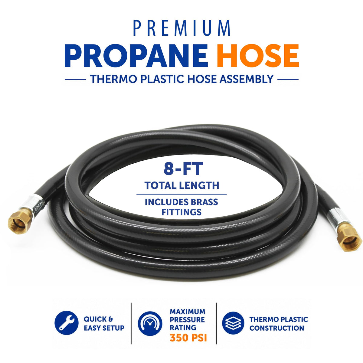 FLAME KING MB100159-96 Flame King 96-inch 3/8" ID Thermoplastic Propane Hose with female flare swivels