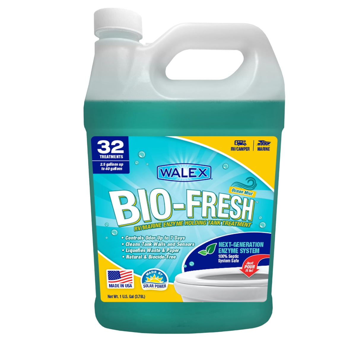 WALEX BIOFROM1G Walex Bio-Fresh Liquid RV Black Tank Treatment - Ocean Mist, 1-Gal