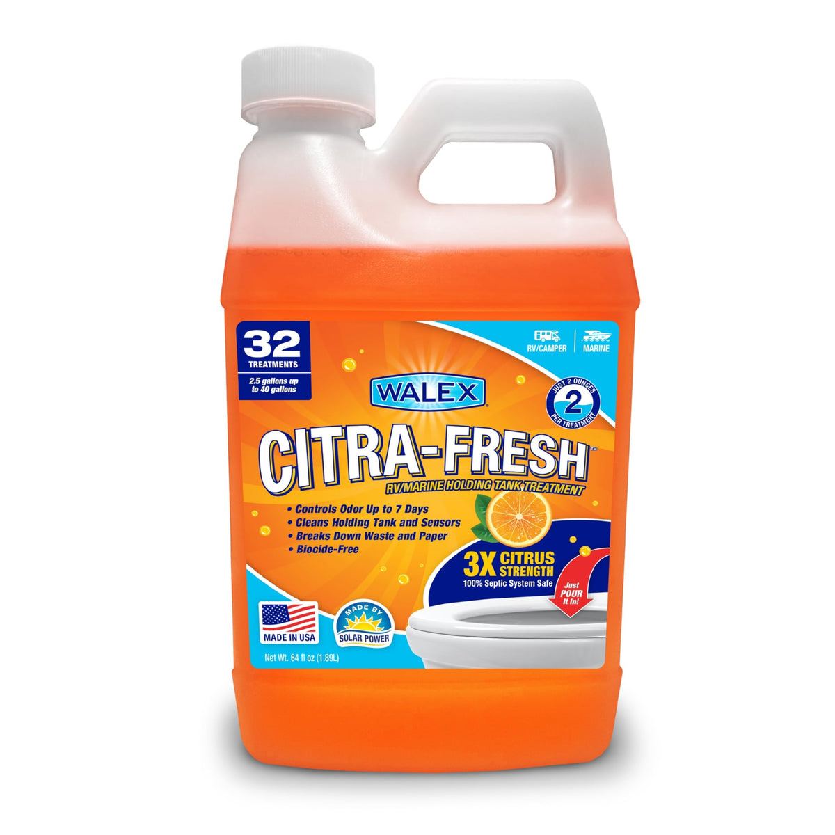 WALEX CITRAFR64 Walex Citra-Fresh Liquid RV Toilet Treatment - Citrus Scent, 64 oz