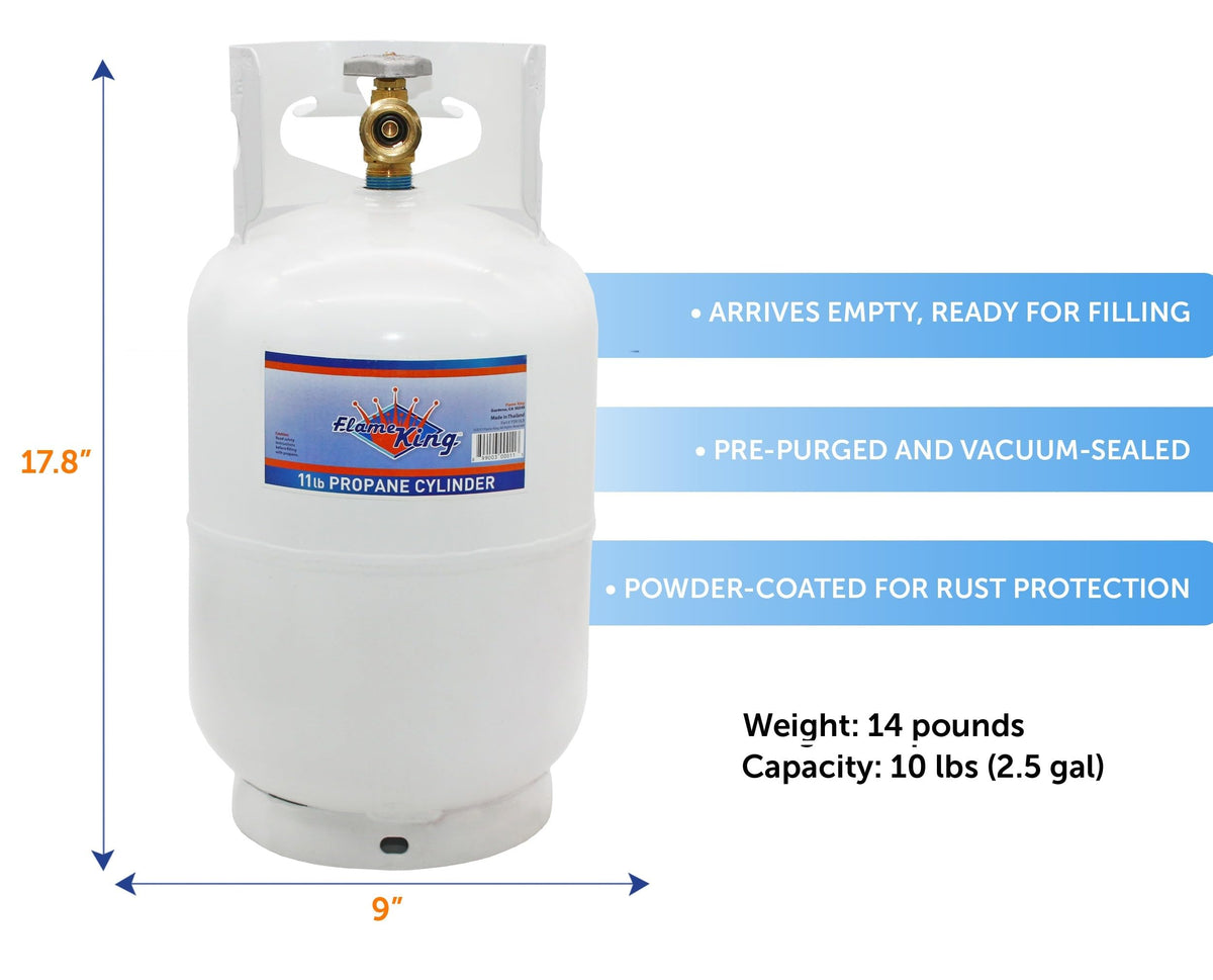 FLAME KING YSN10LB Flame King 10LB Steel Propane Tank Cylinder with Type 1 Overflow Protection Device Valve, Great for Camping, Fire Pits, Heaters, Grills, Overlanding, White