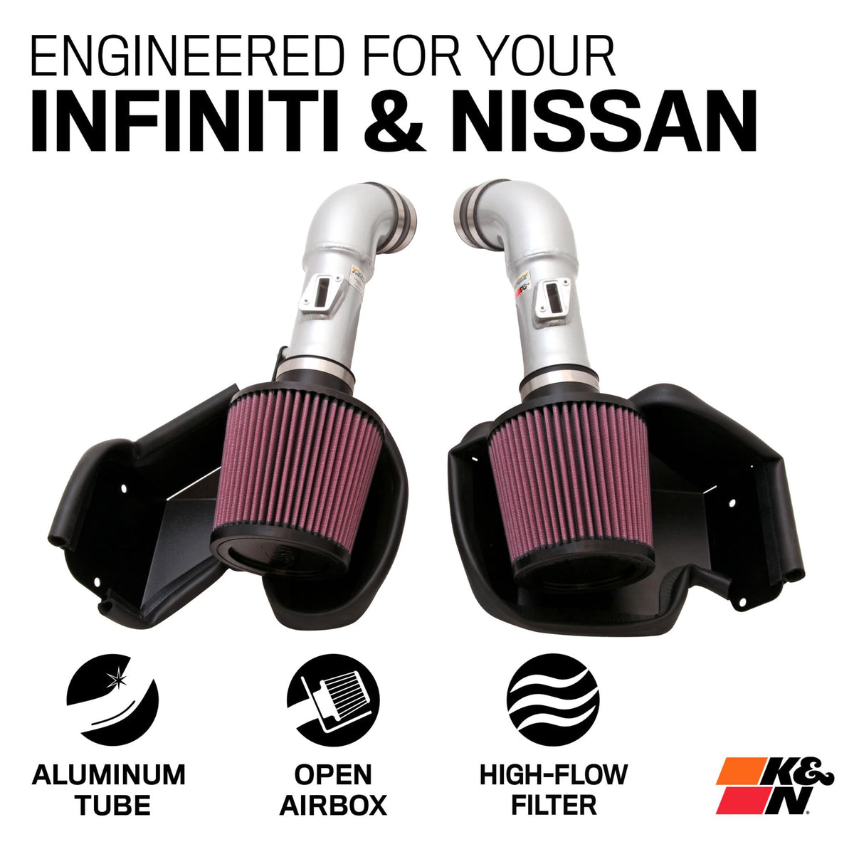 K&N FILTER 69-7078TS K&N Cold Air Intake System: High-Flow Air Filter, Increase Performance & Acceleration: Compatible with 2008-2020 Infiniti/Nissan: G37, 370Z, 69-7078TS