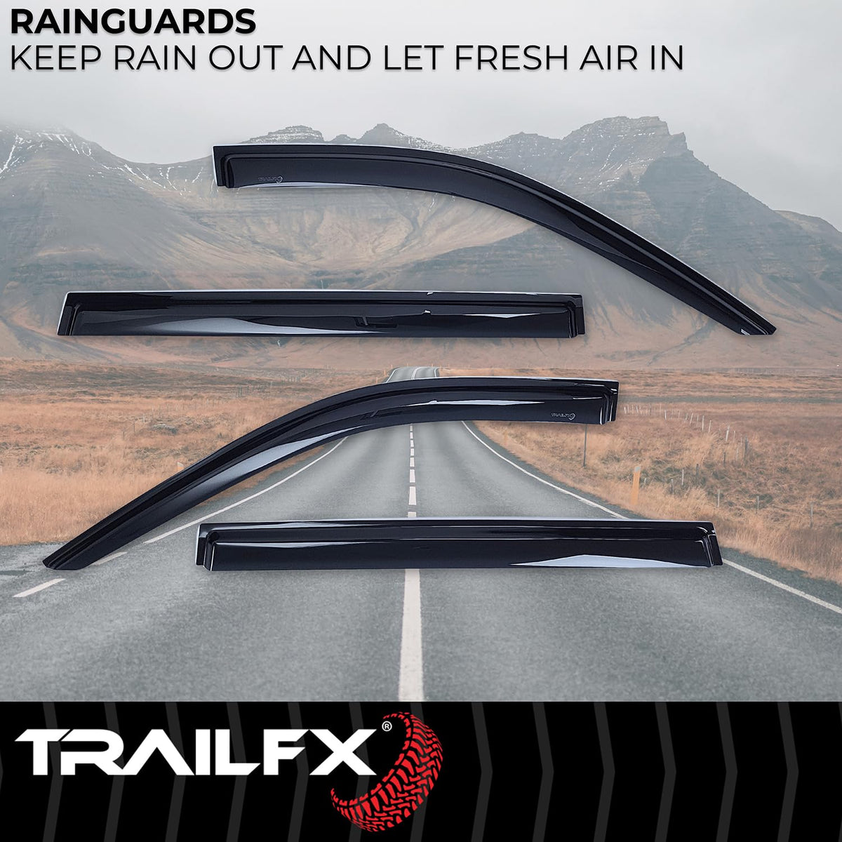 TRAILFX 4706H TrailFX Acrylic Rainguards Fits 2021-2024 Chevrolet Tahoe Chevrolet Tahoe GMC Yukon Low Profile Tape-On Smoke Window Vents Outside Channel Mount Set of 4 Window Rain Guards TrailFX 4706H
