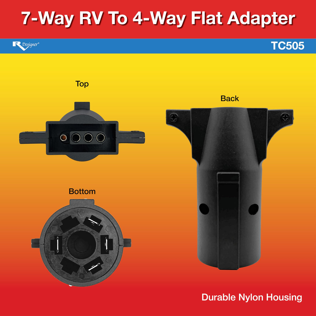 RV DESIGNER TC505 RV Designer TC505-7-Way RV to 4-Way Flat Adapter, Blade Socket