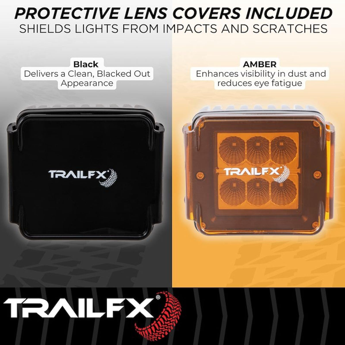 TRAILFX 3X2F2 Trailfx Driving/Fog Light 3X2F2, LED Bulb, 6 Clear LED 3 Watt Bulbs, 3 Inch Square, 90 Degree Flood Beam, Amber Polycarbonate Lens, Bracket Mount, 18 Watt Blubs Amp Draw 1.4 AMP At 12 Volts, Set Of 2