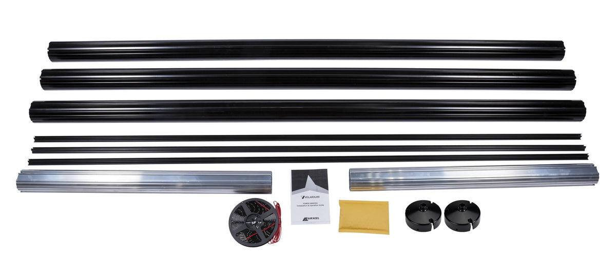 VELARIUM VET022W 22' Cut-to-Fit Black Powder Coated Roller Tube, White End Caps, Light Rail and LED Lighting (Range 22' - 15')