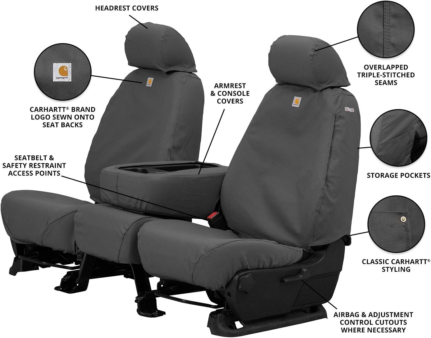 Covercraft Carhartt SeatSaver Custom Seat Covers for 2011-2016 Ford F-250/F-350 & 2015-2016 F-450/F-550 — 1st Row 40/20/40 Bench Seat, Duck Weave Gravel