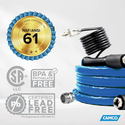 CAMCO 22920 Camco Heated Drinking Water Hose for RV, -40 F, 5/8 In ID, 12 Ft, 22920