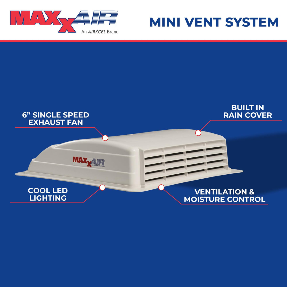 MAXXAIR VENT 00-03700 MAXXAIR 00-03700 Mini Vent RV Ventilation System 14 in, White