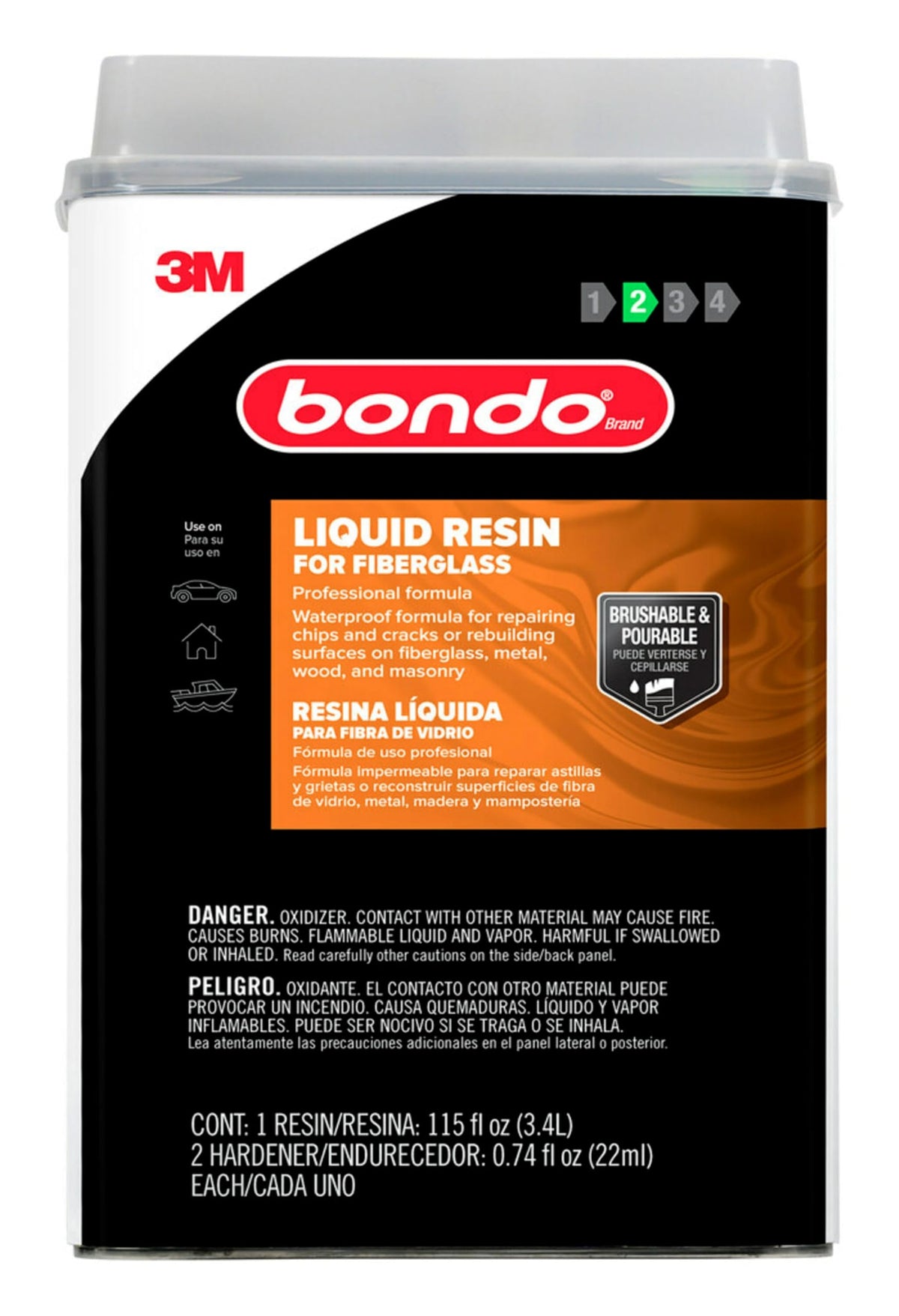3M 404 Bondo Fiberglass Resin, 00404, 0.9 Gallon Can