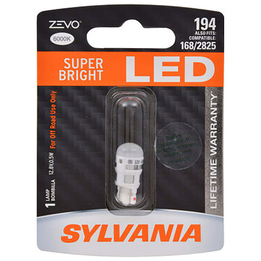SYLVANIA 194LED.BP SYLVANIA - 194 T10 W5W ZEVO LED White Bulb - Bright LED Bulb, Ideal fo Interior Lighting - Map, Dome, Trunk, Cargo and License Plate (Contains 1 Bulb)