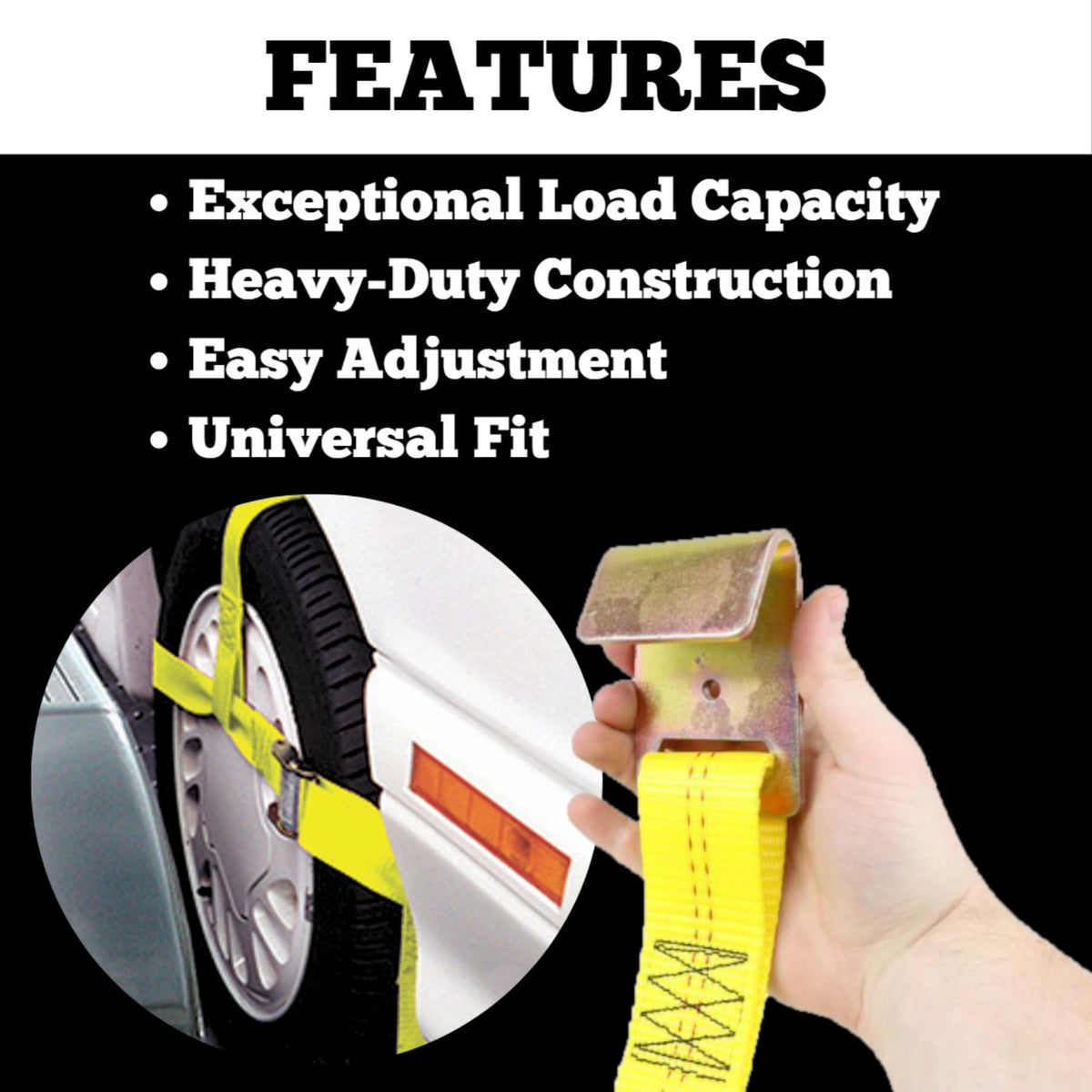 ROADMASTER 2150 Roadmaster 2150 Single Universal Tie Down Strap | Compatible with Tires up to 30" Diameter & 11" Tread Width | 2" Wide Nylon Webbing | 5,000 Pound Capacity | Secures Vehicle to Tow Dolly