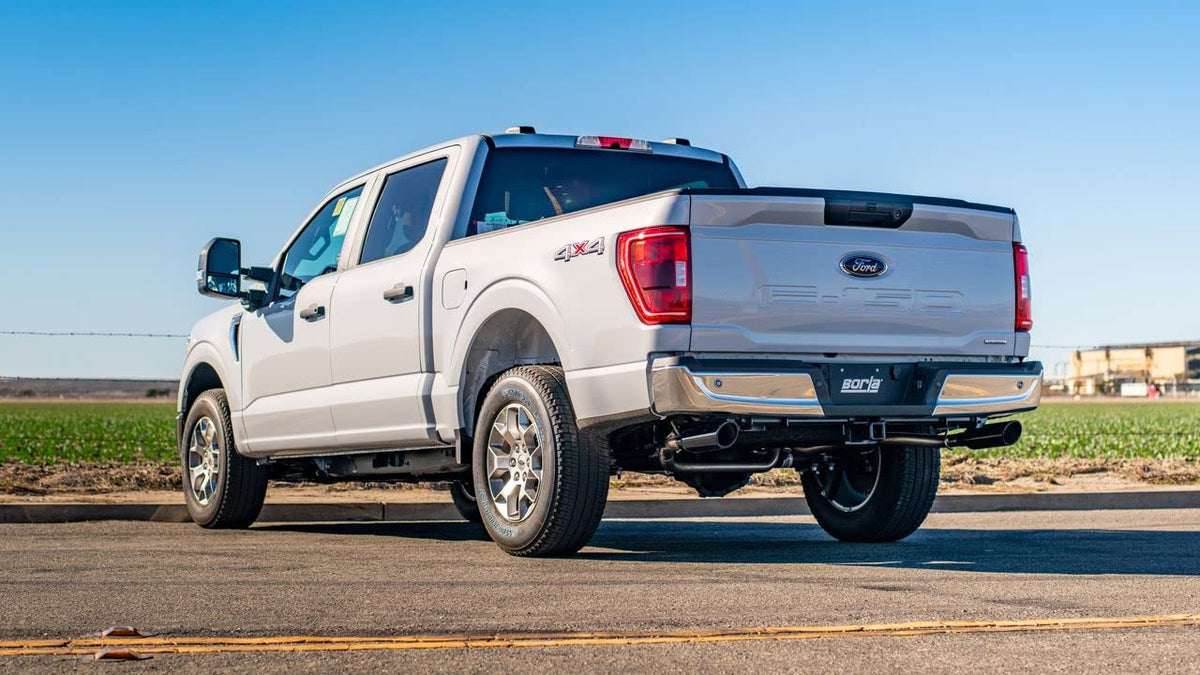 BORLA 140866BC BORLA 140866BC Cat-Back Performance Exhaust System for 2021-2023 Ford F-150 V8 EXC. Tremor & Black Appear. T-304 Stainless Steel S-Type Sound Dual Split Rear Exit Singe 4" Round Chrome Tip Each Side
