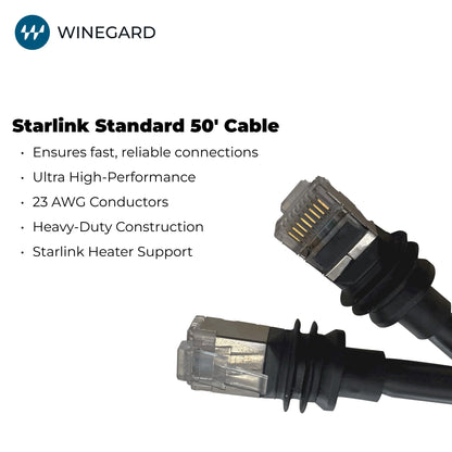 WINEGARD SD-050C Winegard SD-050C Starlink Standard Ethernet Cable - Shielded Data Cable for Starlink - Standard High-Speed Network Connectivity 50'- Black