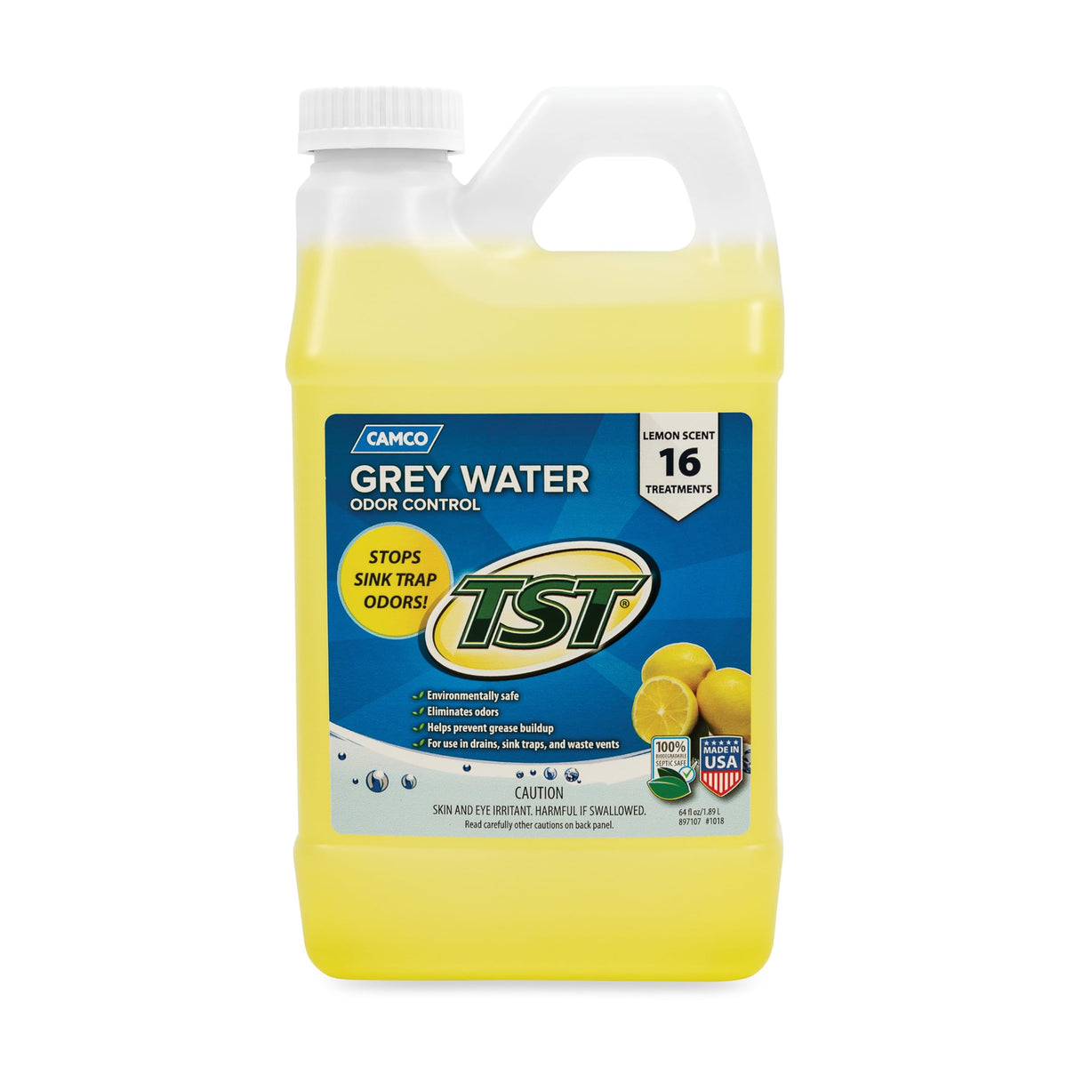 CAMCO 40256 Camco TST RV Grey Water Odor Control - Lemon Scent - 64oz - Made in the USA