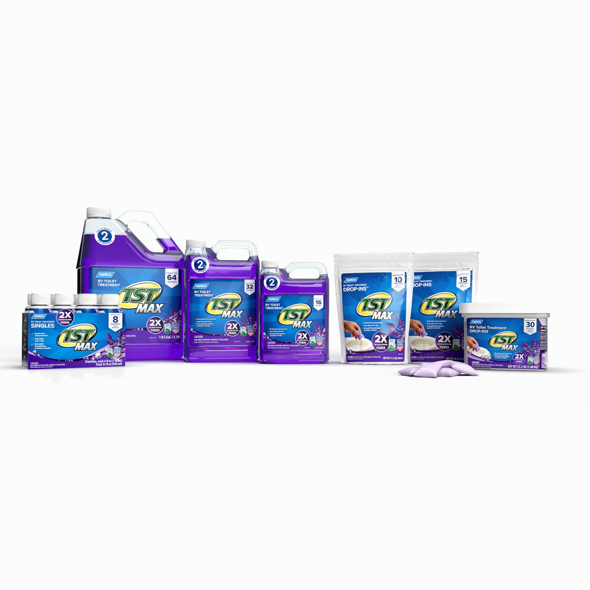 CAMCO 41551 Camco TST MAX RV Toilet Treatment - Formaldehyde Free - Breaks Down Waste And Tissue - Septic Tank Safe - Treats up to 8-40 Gallon Holding Tanks -Lavender Scent, (8) 4 oz Bottles (41551)