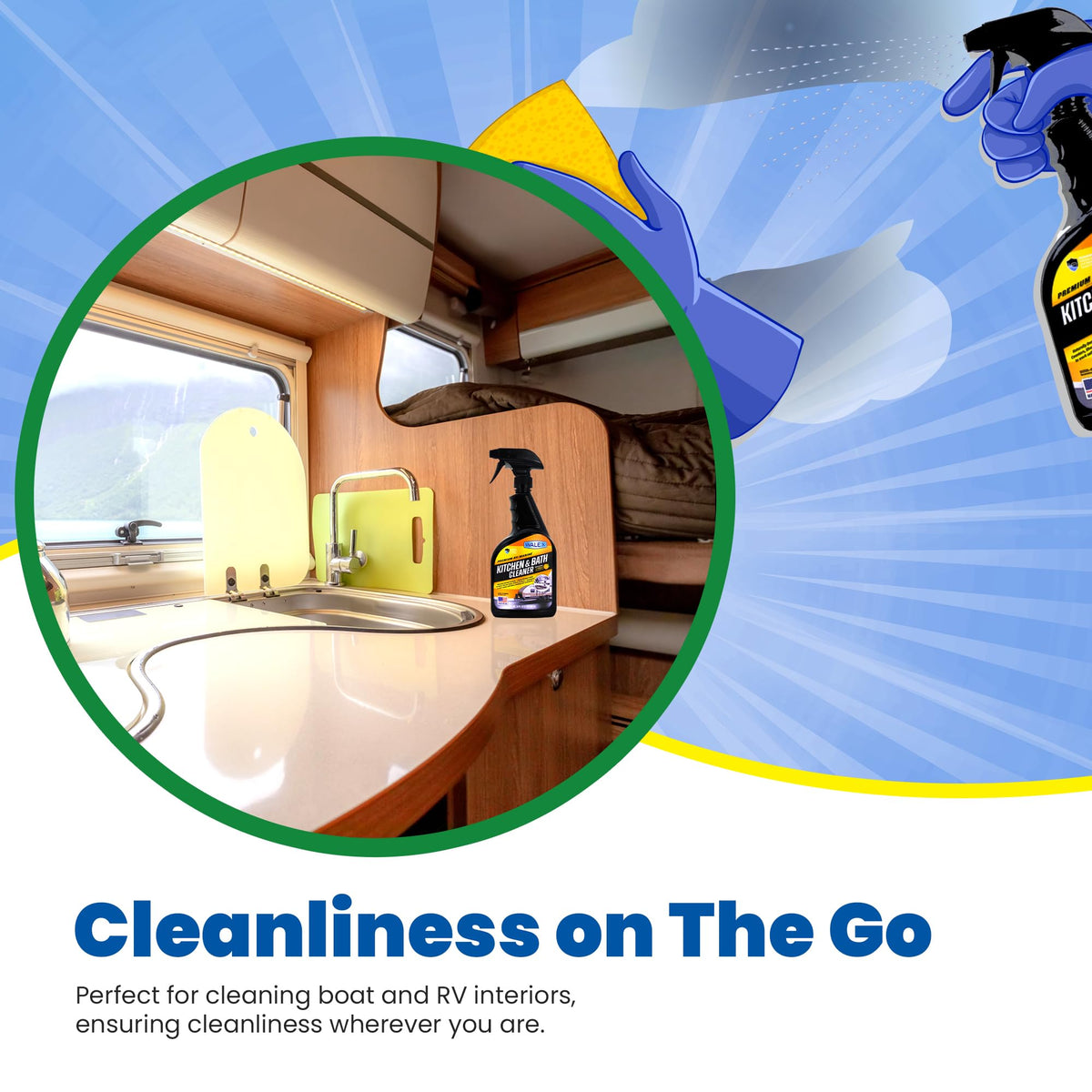 WALEX WALKB32 Walex Premium RV/Marine Kitchen & Bath Cleaner - Cleans Counters, Sinks, and Surfaces, Naturally Derived Formula, Refreshing Citrus Fragrance, Ideal for RV, Boat, & Camper Use, Septic Safe, 32 oz