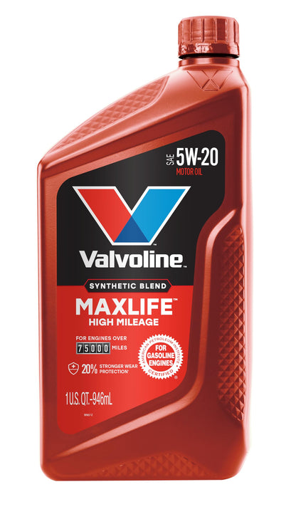 VALVOLINE 609506 Valvoline MaxLife High Mileage 5W-20 Synthetic Blend Motor Oil 1 Quart, Pack of 6