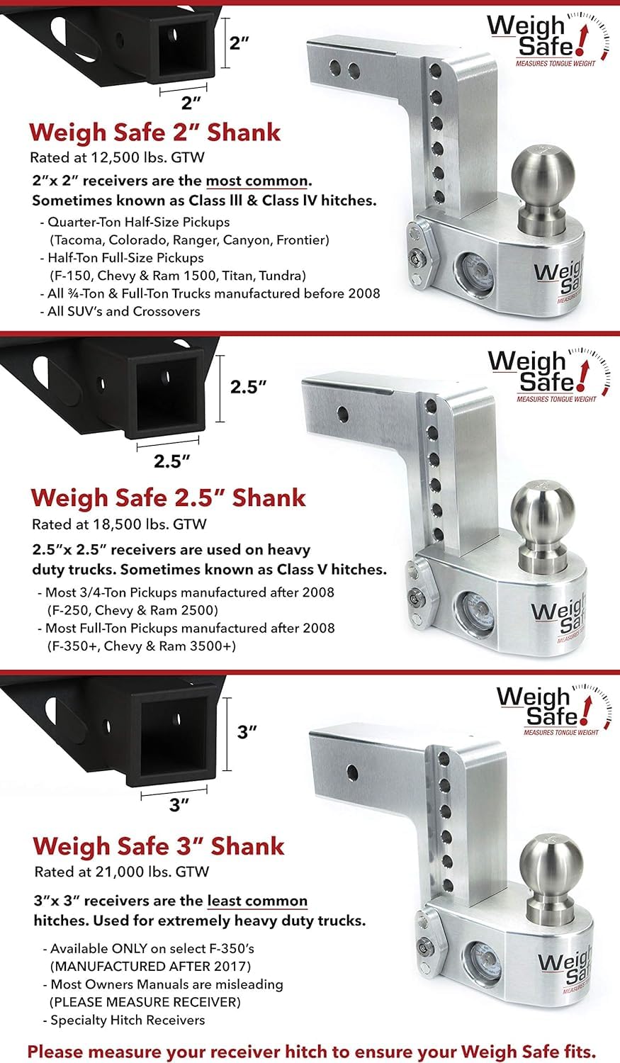 WEIGH SAFE WS6-2-SET Weight Safe WS6-2-SET 6" Drop Hitch w/ 2" Shank (8K/12.5K GTWR) w/ WS05, WS11, WS12 Weigh Safe 6" Drop Hitch w/ 2" Shank