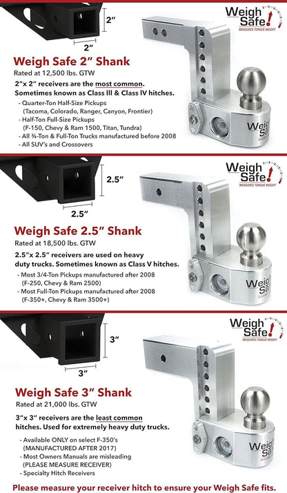 WEIGH SAFE WS6-2-SET Weight Safe WS6-2-SET 6" Drop Hitch w/ 2" Shank (8K/12.5K GTWR) w/ WS05, WS11, WS12 Weigh Safe 6" Drop Hitch w/ 2" Shank