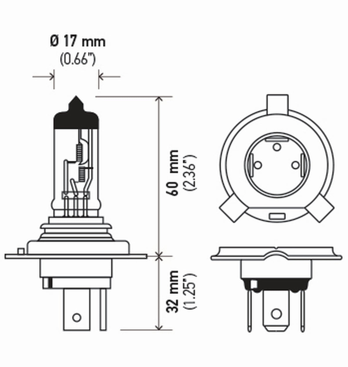 HELLA 002525651 Hella 002525651 BULB H4 12V 60/55W P43T T4.625 +50