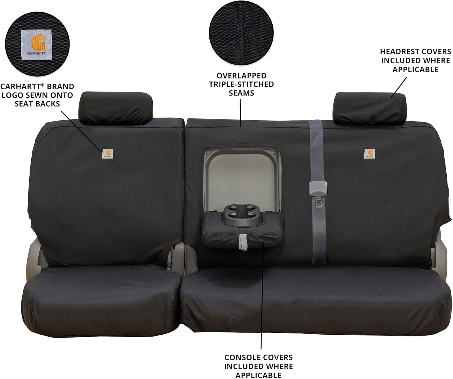Covercraft Carhartt Super Dux SeatSaver Custom Seat Covers — SSC8497COBK — 2nd Row 60/40 Bench Seat — Compatible with 2019-2022 Ford F-250/F-350 Crew Cab — Black