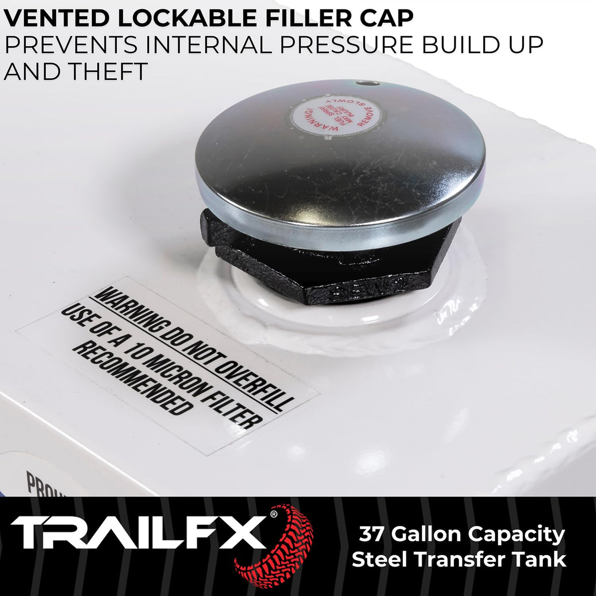 TRAILFX 21040SW TrailFX 21040SW Liquid Transfer Tank 37 Gallon Capacity Rectangular Vertical Steel Tank Gloss White Powder Coat Vented Lockable Cap For Diesel and Non-Flammable Liquids