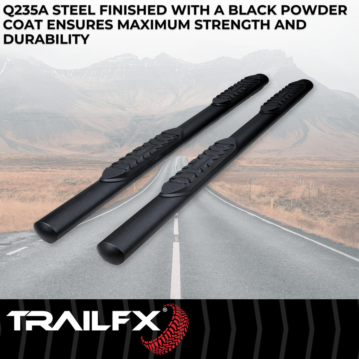 TRAILFX A1558T TrailFX A1558T TFX 4 Inch Oval Tube Side Steps Nerf Bar Fits 2022-2025 Toyota Tundra Crew Max Black Powder Coated Steel Welded End Caps Rocker Panel Mount with Slip-Resistant Step Pads