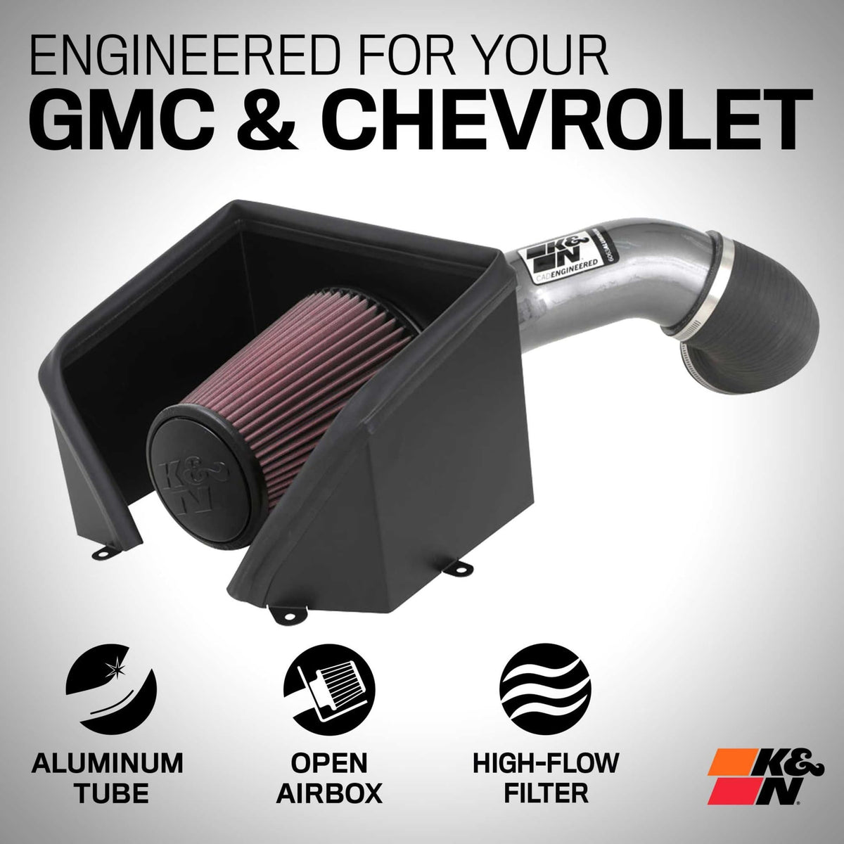 K&N FILTER 77-3103KC K&N Cold Air Intake System: High-Flow Air Filter, Increase Performance & Towing: Compatible with 2020-2026 Chevrolet/GMC: Silverado 2500 & 3500, Sierra 2500 & 3500, 77-3103KC