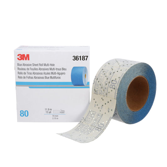 3M 36187 3M Hookit Blue Abrasive Sheet Roll, 36187, 80, 2.75 in x 13 yd