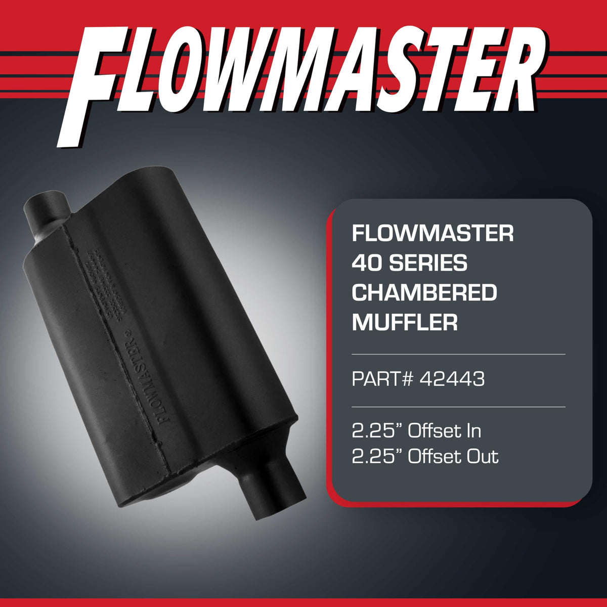 FLOWMASTER 42443 Flowmaster 40 Series Chambered Muffler – 2.25" Offset In / 2.25" Offset Out