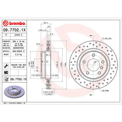 BREMBO 0977021XC02 Brembo 09.7702.1X Xtra UV Coated vented drilled Rear Brake Rotor BMW/BMW (BRILLIANCE) OE# 34216855154