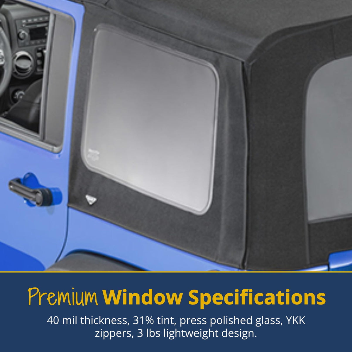 MASTERTOP 16011935 MasterTop Soft Top Replacement Quarter Window, Driver Side - Fits Jeep Wrangler JK 2007-2018 - Compatible with Mopar Factory Soft Tops (Fits 07-18 4-Door, Black Diamond)