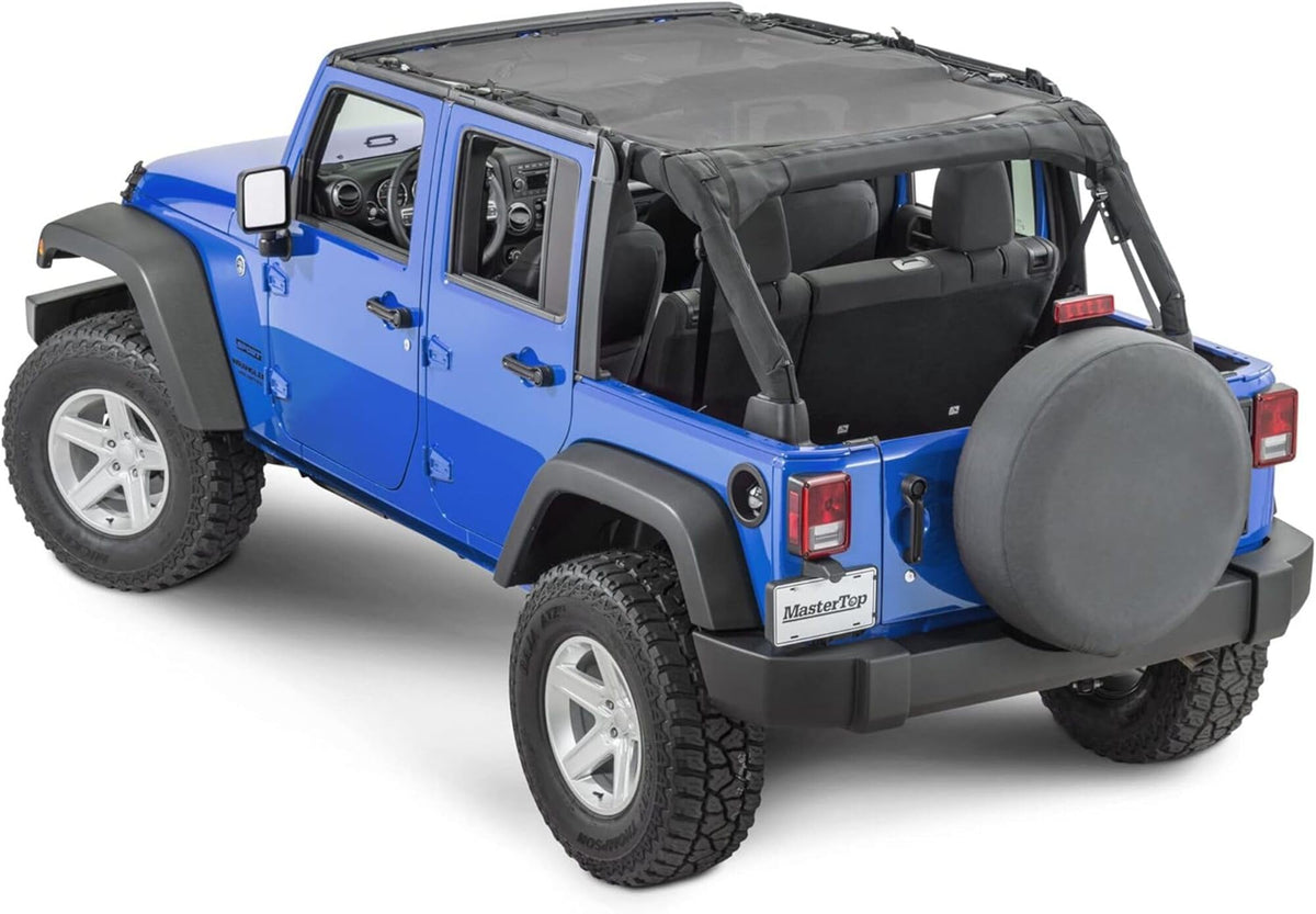MASTERTOP 14221401 MasterTop Freedom Mesh Bimini Plus Top in Black| Compatible with 2007-2018 Jeep JKU 4 Dr Wrangler Vehicles|No need to remove when replacing Hard Top|14221401