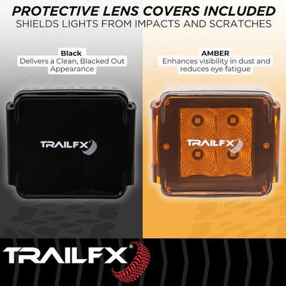 TRAILFX 2X2F2 Trailfx Driving/Fog Light 2X2F2, LED Bulb, 4 Clear LED 5 Watt Bulbs, 3 Inch Square, 90 Degree Flood Beam, Amber Polycarbonate Lens, Bracket Mount, 20 Watt Blubs Amp Draw 1.2 AMP At 12 Volts, Set Of 2