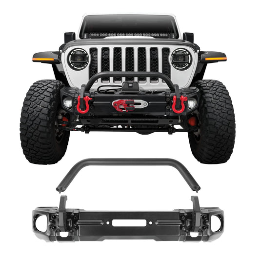 RUGGED RIDGE 11549.05 Rugged Ridge Arcus Bumper, Front for Jeep Wrangler/Gladiator | Stubby w/Tubular Overrider, Steel, Black | 11549.05 | Fits 2018-2025 Jeep Wrangler JL; 2020-2025 Jeep Gladiator JT